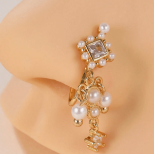 Charm Copper Geometric Diamond Shaped Tassel & Faux Pearl Decor Nose Ring (10 Pieces)