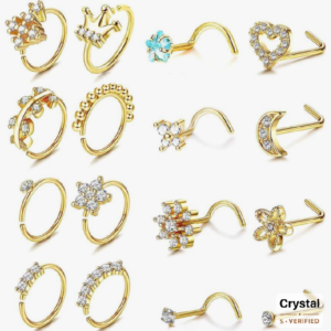 16pcs Cubic Zirconia Nose Rings for Women (10 Sets)