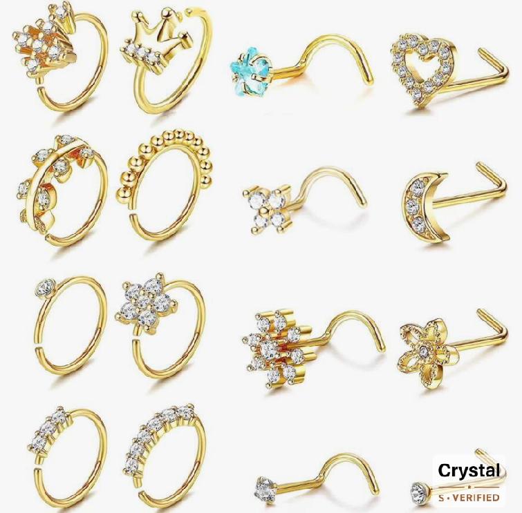 sj2307289900433461 16pcs Cubic Zirconia Nose Rings for Women (10 Sets)
