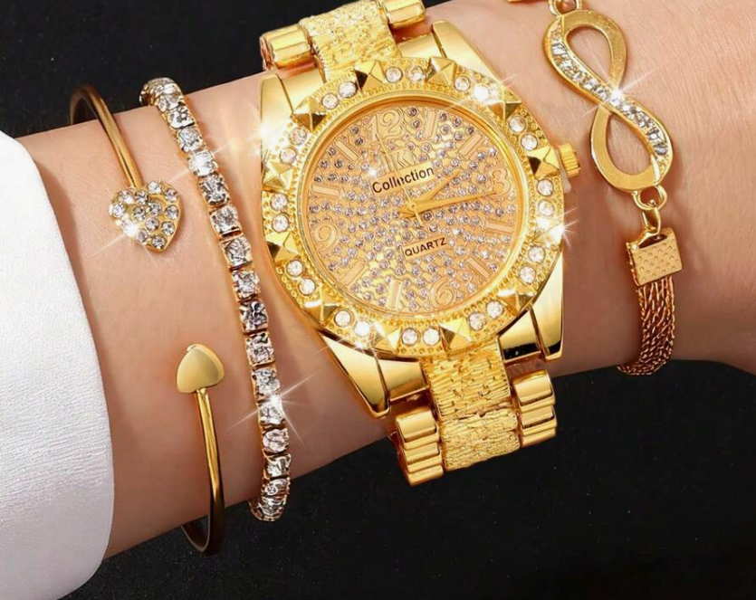 sj2309058116804733 4pcs Set Luxury Sparkling Diamond Round Women's Watch (10 Sets)