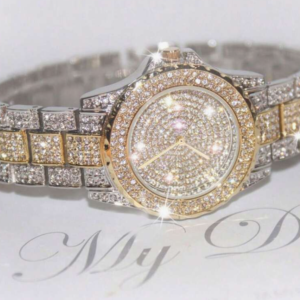 Fashionable Luxury Rhinestone Encrusted Round Women Quartz Steel Band Watch (10 Pieces)