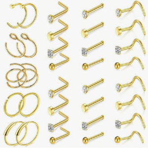 34pcs Stainless Steel Nose Studs & Ring Combo Set (10 Sets/Colors)