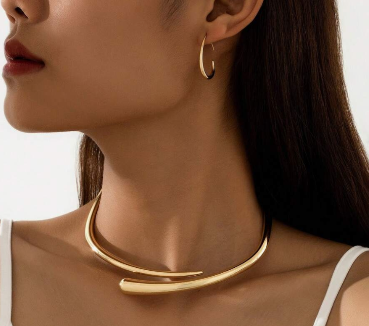 sj2406156554434040 Minimalist Nailed Shaped Alloy Choker Necklace & Teardrop Earring Set (10 Sets)