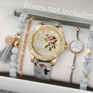 5pcs/set Women Fashion Casual Numeric Floral Print Watch with Bracelet (10 Sets)