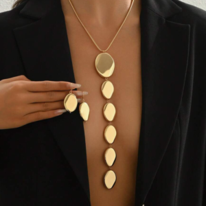 2pcs Geometric Asymmetrical Ellipse Pendant Necklace & Earring Set (10 Sets)