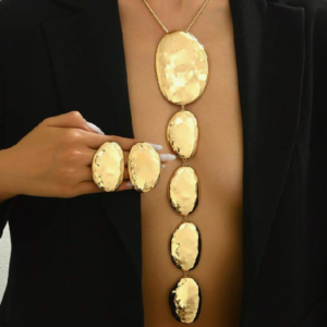 2pcs/set Metallic Geometric Asymmetrical Hammered Texture Pendant Necklace (10 Sets)