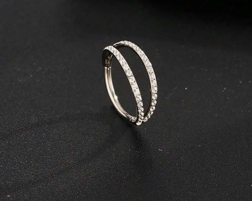 sj25101046746150205 18g Titanium Steel CZ Double Hoop Nose Ring (10 Pices)