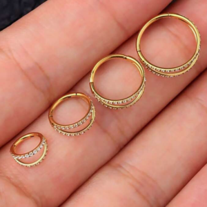 18g Titanium Gold Zirconia Double Hoop Nose Ring (10 Pieces/Sizes)