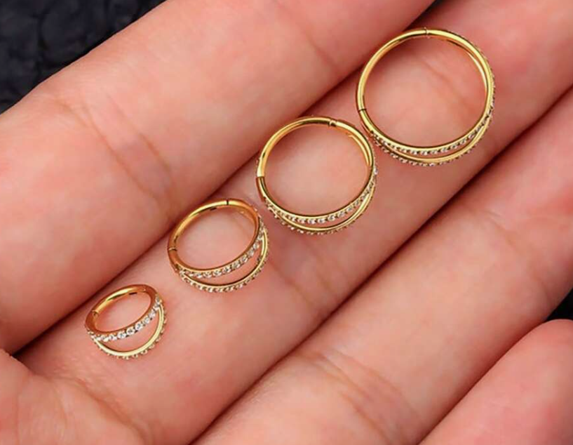 sj25101046746198826 18g Titanium Gold Zirconia Double Hoop Nose Ring (10 Pieces/Sizes)