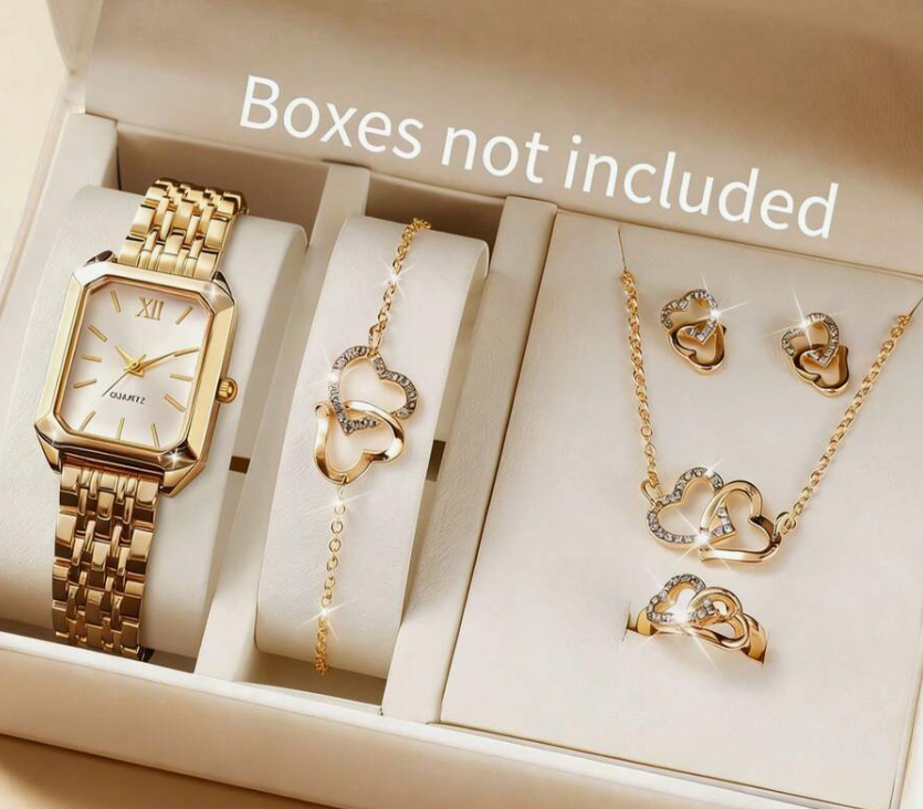 sj260330114483492388831 6pcs Women Quartz Watch Heart Jewelry Set (10 Sets)