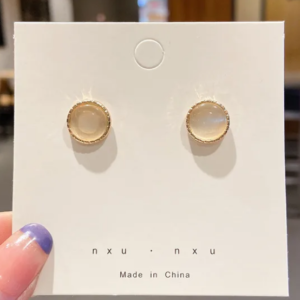 new style geometric earring white coat's eye stone (10 pieces)