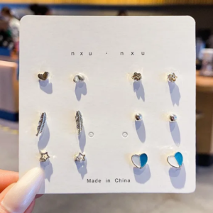 new geometric earring green & white love 6pcs set (10 pieces)