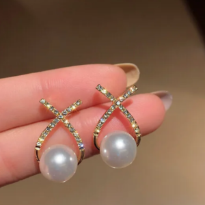 new style geometric earring crossed pearl (10 pieces)
