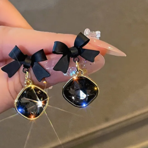 new style geometric earring black bow gray gem (10 pieces)
