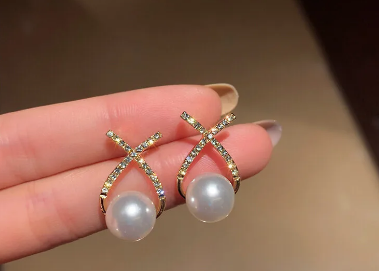 new style geometric earring crossed pearl (10 pieces) new style geometric earring crossed pearl (10 pieces)