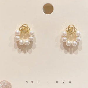 new style geometric earring pearl rose flower (10 pieces)
