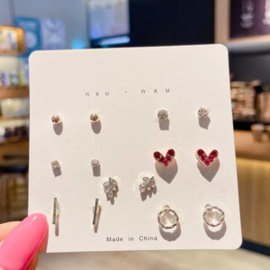 new geometric earring wine red love 7pcs (10 pieces)